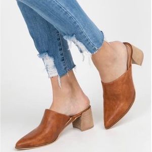 Beast Brand Blocked Heel Mules - Cognac